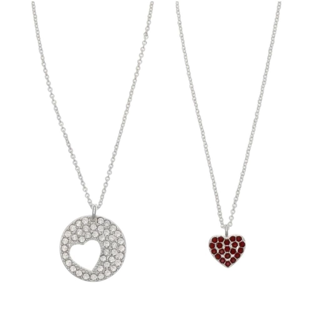F.A.O. Schwarz Fine Silver Plated Heart Cubic Zirconia Pendant Necklaces